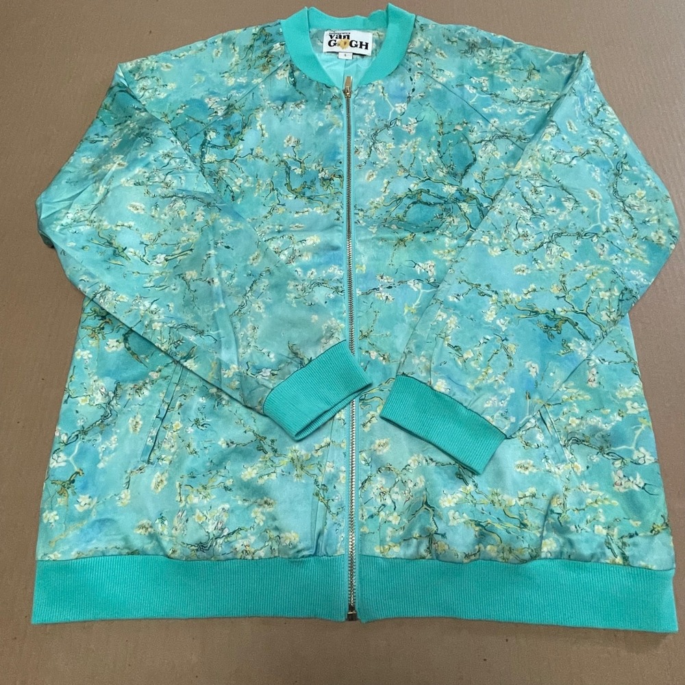 Official Immersive Van Gogh Almond Blossoms Bomber Jacket Sz L Satin Full Zip